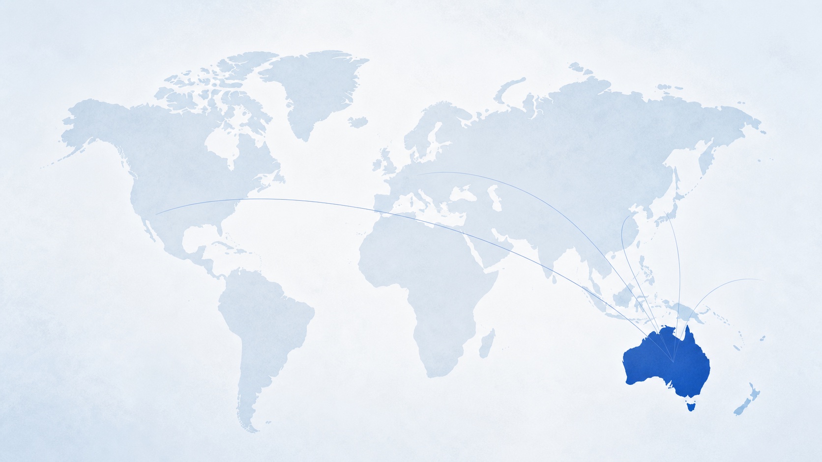 World map highlighting Australia in deep blue with lines representing international knowledge exchange